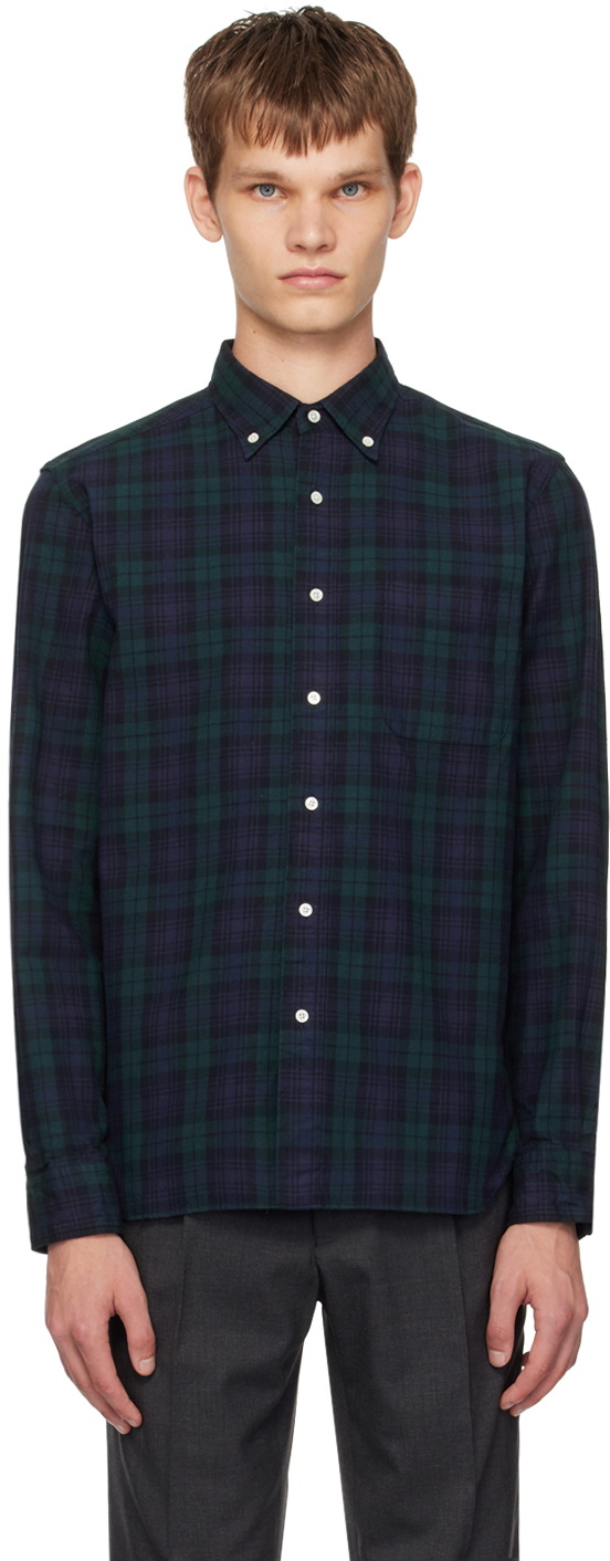 BEAMS PLUS Navy & Green Button Down Shirt
