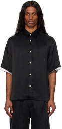 le PÈRE Black Double Short Sleeve Button Down Shirt