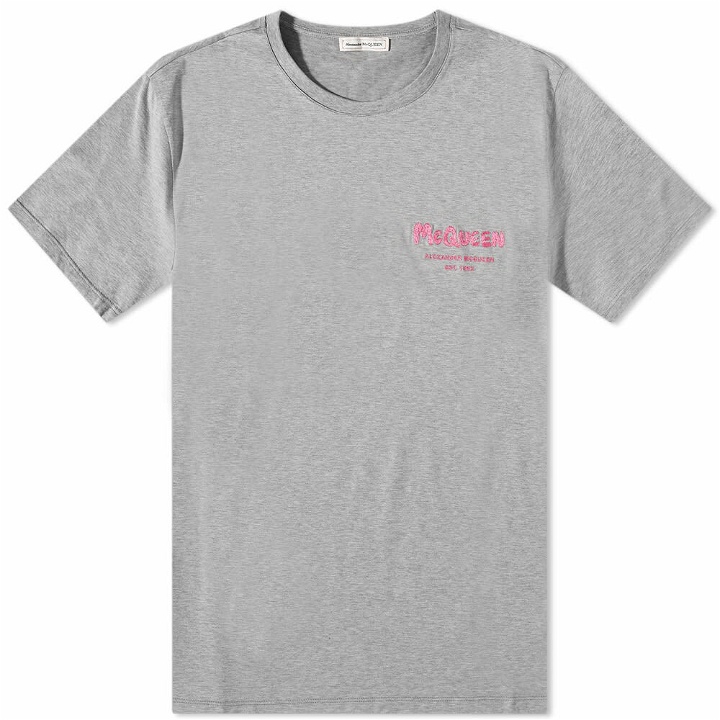 Photo: Alexander McQueen Men's Small Logo T-Shirt in Pale Grey