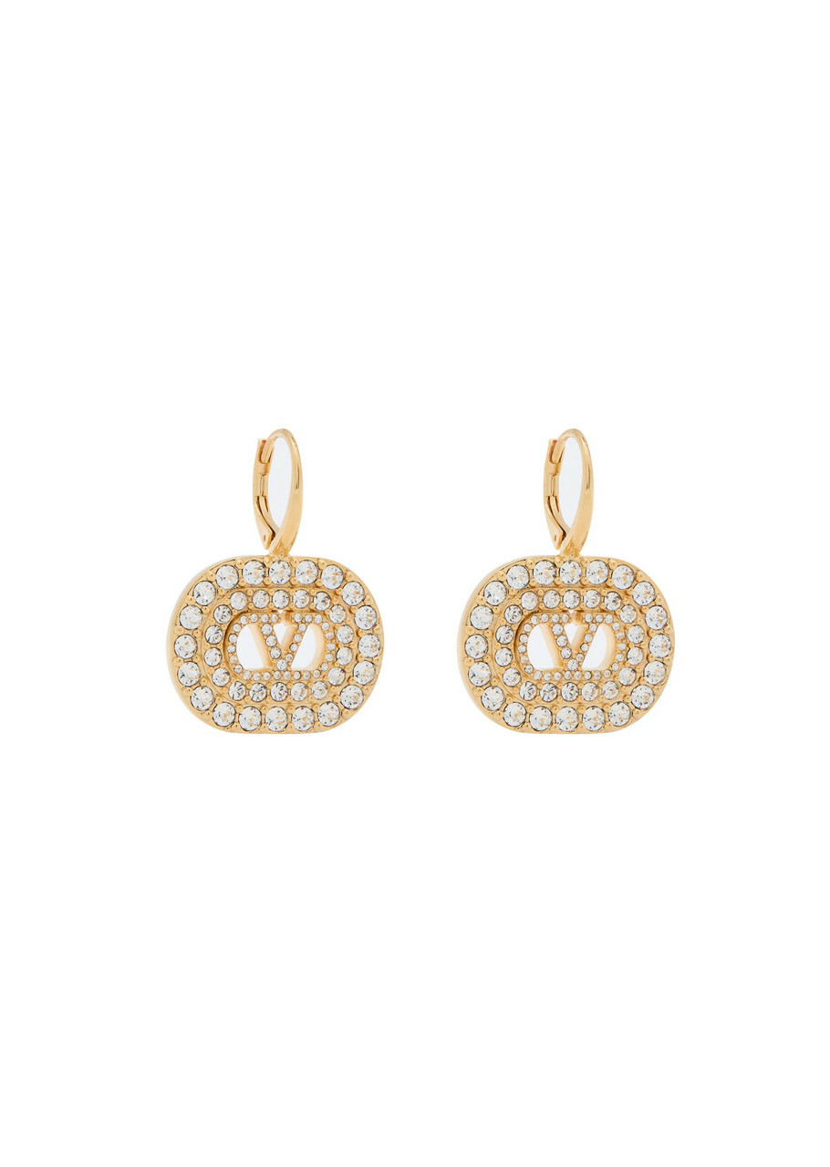 Valentino Garavani Vlogo Two-toned Crystal-embellished Drop Earrings - Gold - One Size