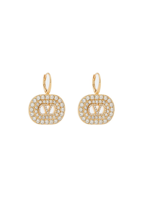 Photo: Valentino Garavani Vlogo Two-toned Crystal-embellished Drop Earrings - Gold - One Size