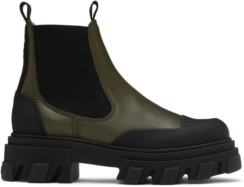 GANNI Green Low Chelsea Boots GANNI