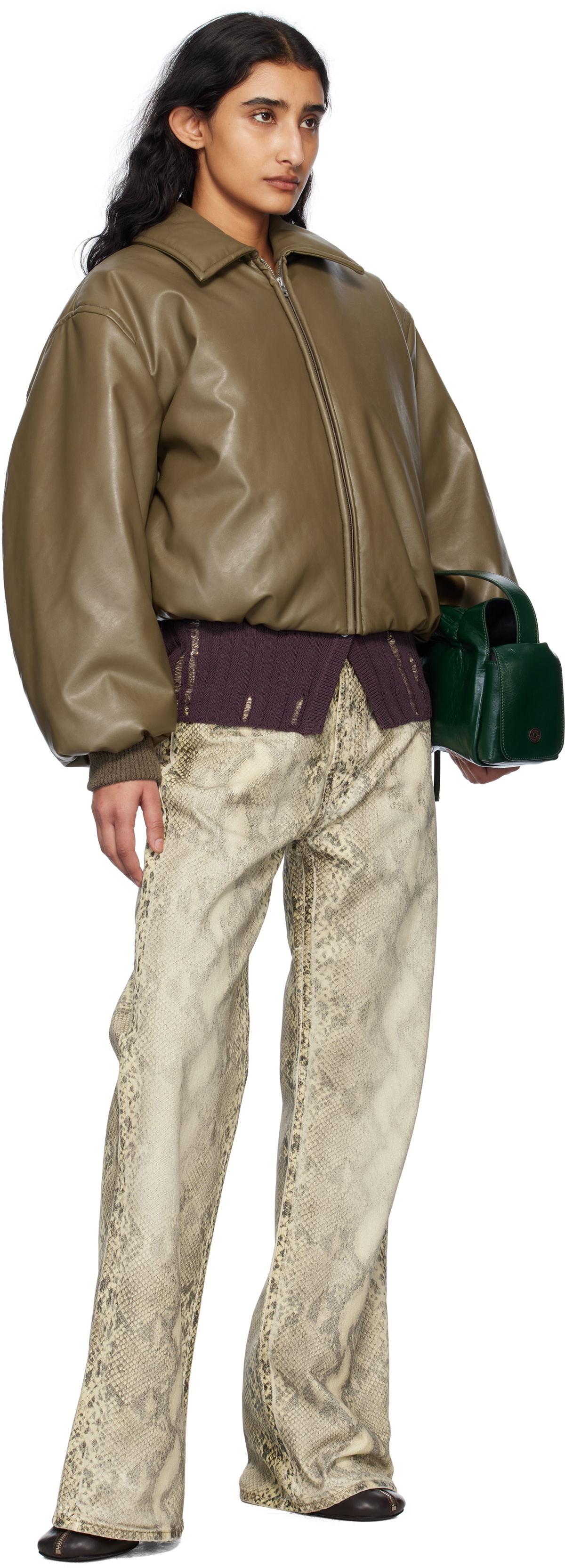 Acne Studios Khaki Coated Faux-Leather Bomber Jacket