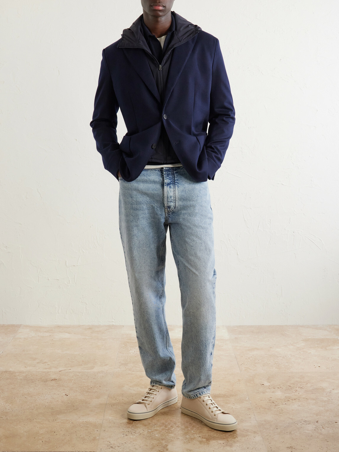 SEASE - Hodded Virgin Wool Blazer - Blue