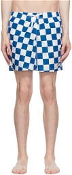 Bather Blue & Off-White Polyester Check Swim Shorts