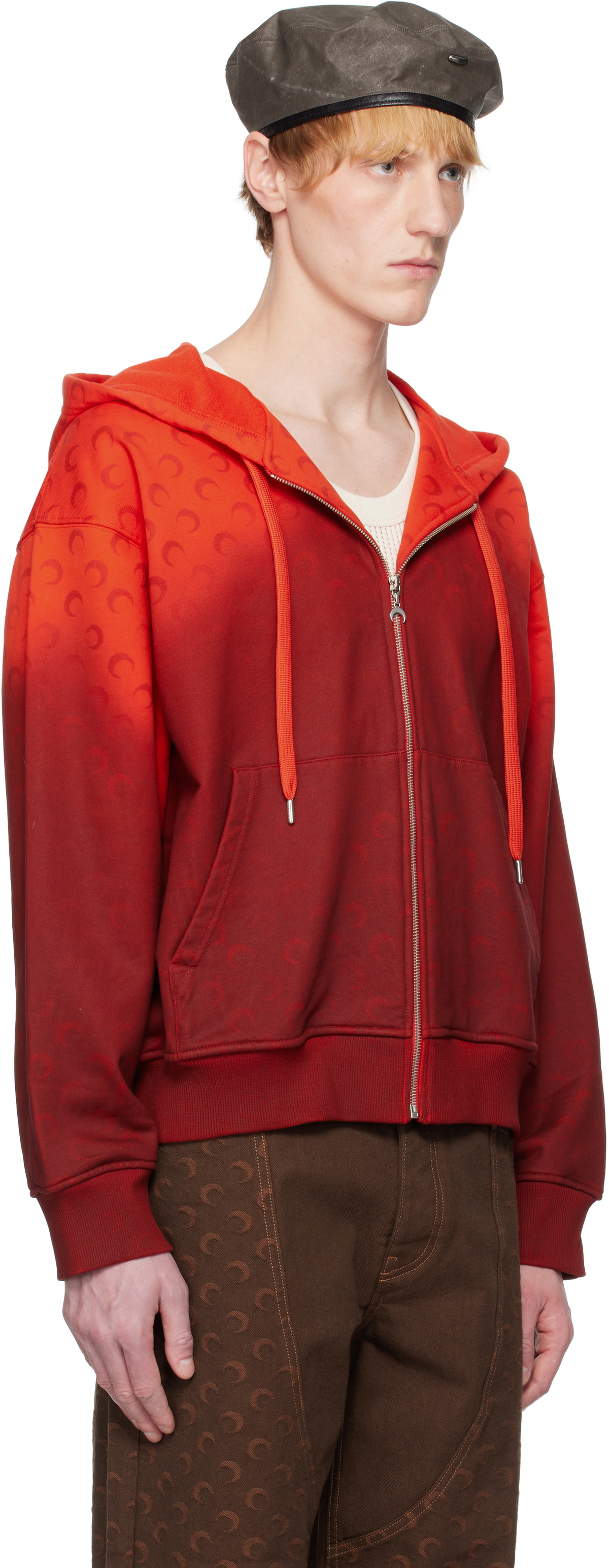 Marine Serre Red Moon Faded Fleece Zipped Hoodie