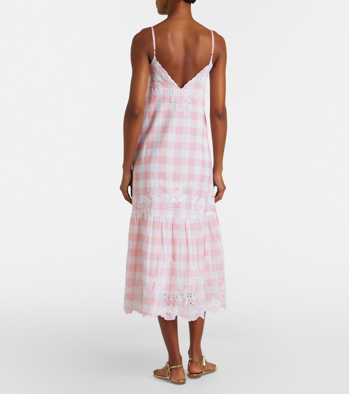 Juliet Dunn Embroidered checked cotton midi dress