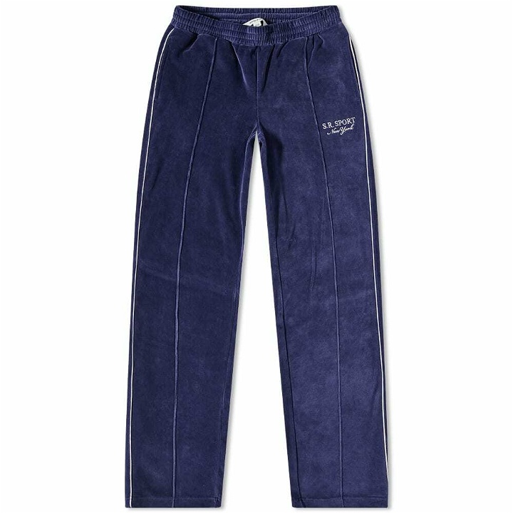 Photo: Sporty & Rich Brandie Velour Track Pant in Navy/White