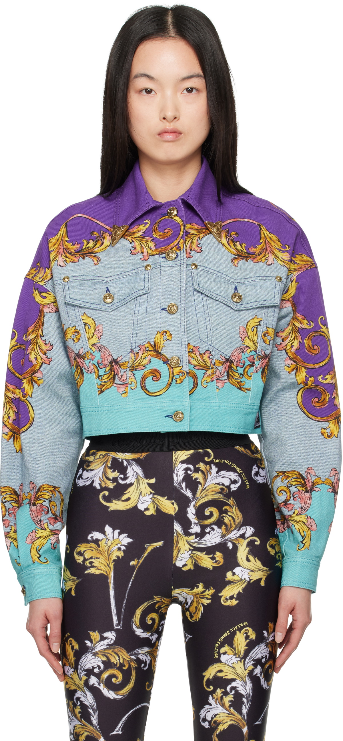 Versace Jeans Couture Blue & Purple Garland Sun Denim Jacket