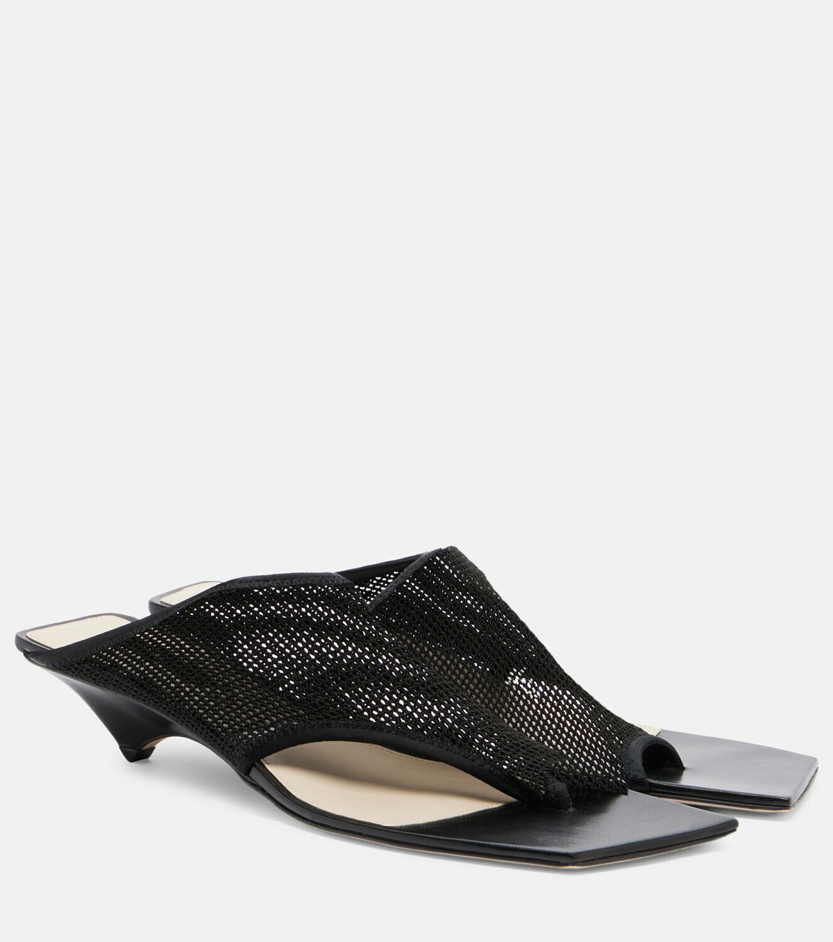 Christen Edge Stretch leather-trimmed mesh mules