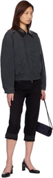 COOR Navy Leather Collar Washed Cationized Bomber Jacket