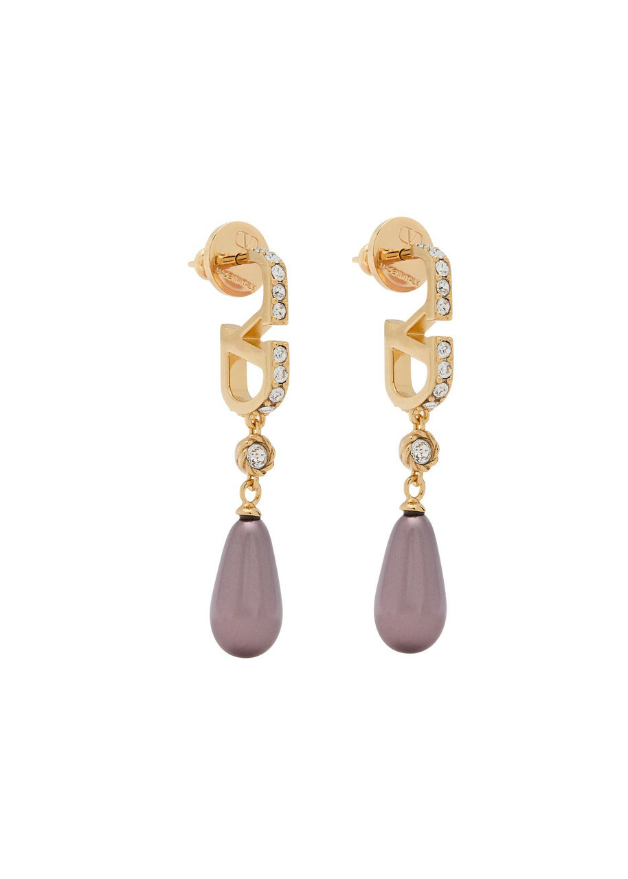 Valentino Garavani Vlogo Crystal-embellished Drop Earrings - Gold - One Size