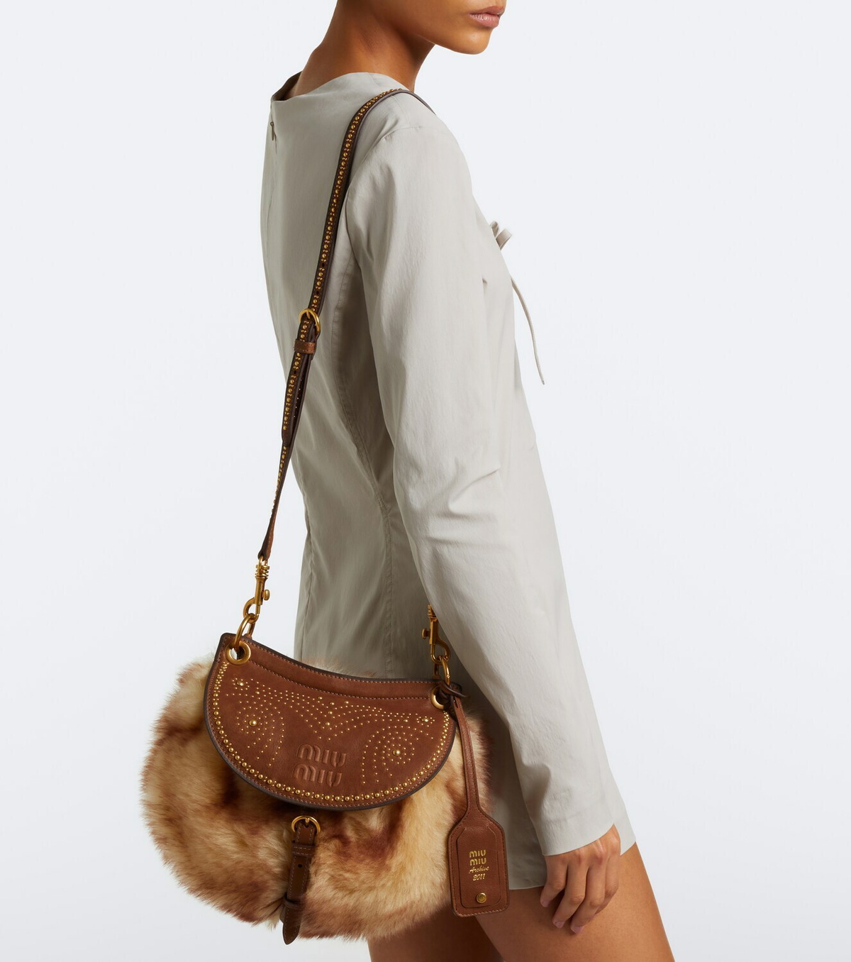 Miu Miu Rendez-vous studded shearling tote bag
