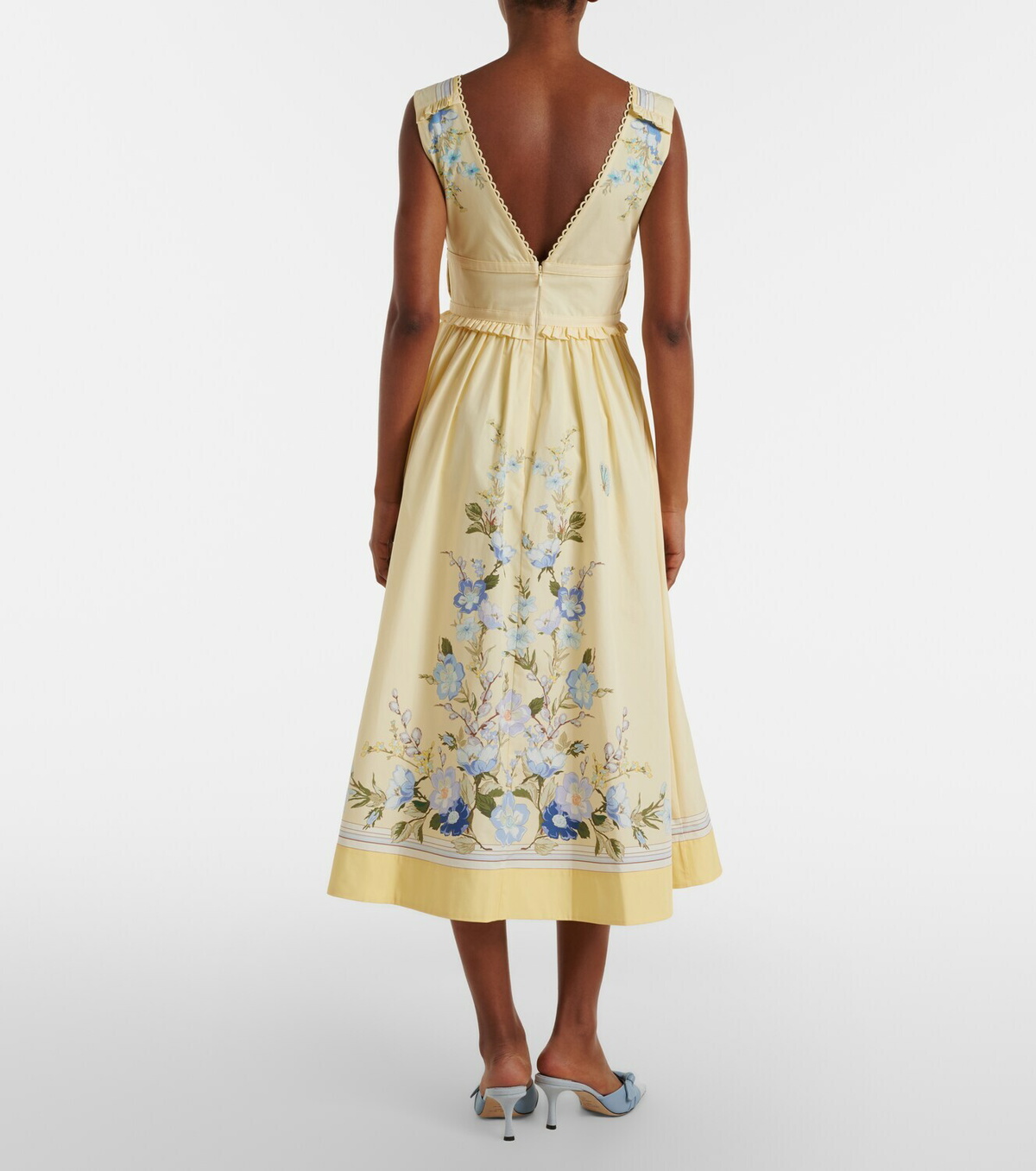 Self-Portrait Floral cotton poplin midi dress