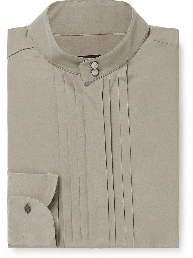 Photo: TOM FORD - Nehru-Collar Pleated Silk-Blend Shirt - Neutrals