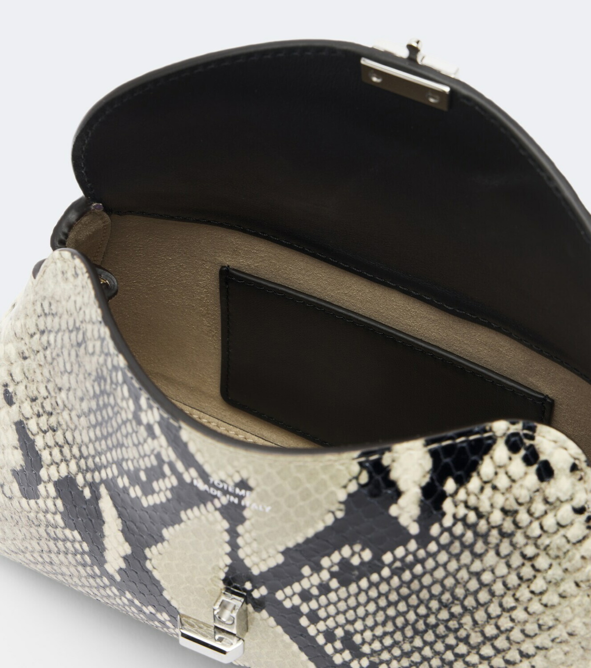 Toteme T-Lock Mini snake-effect leather clutch