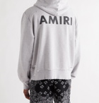 AMIRI - Paint-Splattered Logo-Print Mélange Fleece-Back Cotton-Jersey Hoodie - Gray