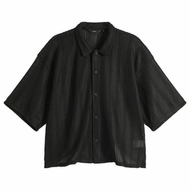 Photo: BEAMS Men's Mesh Open Collar Shirt in Black