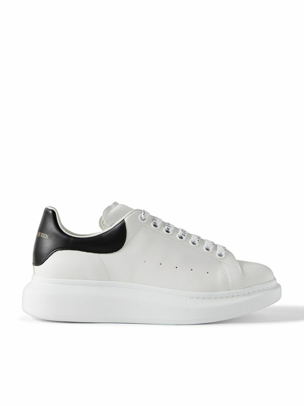 Photo: McQueen - Exaggerated-Sole Leather Sneakers - White