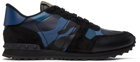 Valentino Garavani Black & Blue Camouflage Rockrunner Sneakers