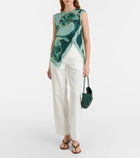 La DoubleJ Scarf fringed printed silk voile top