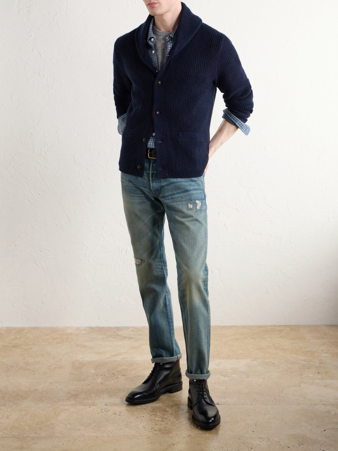 RRL - Shawl-Collar Cashmere Cardigan - Blue