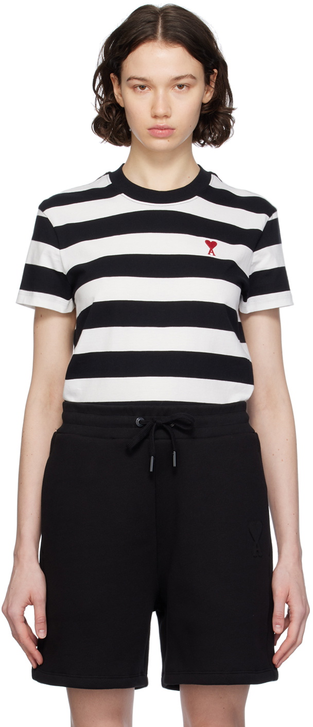 AMI Paris Black & White Striped T-Shirt