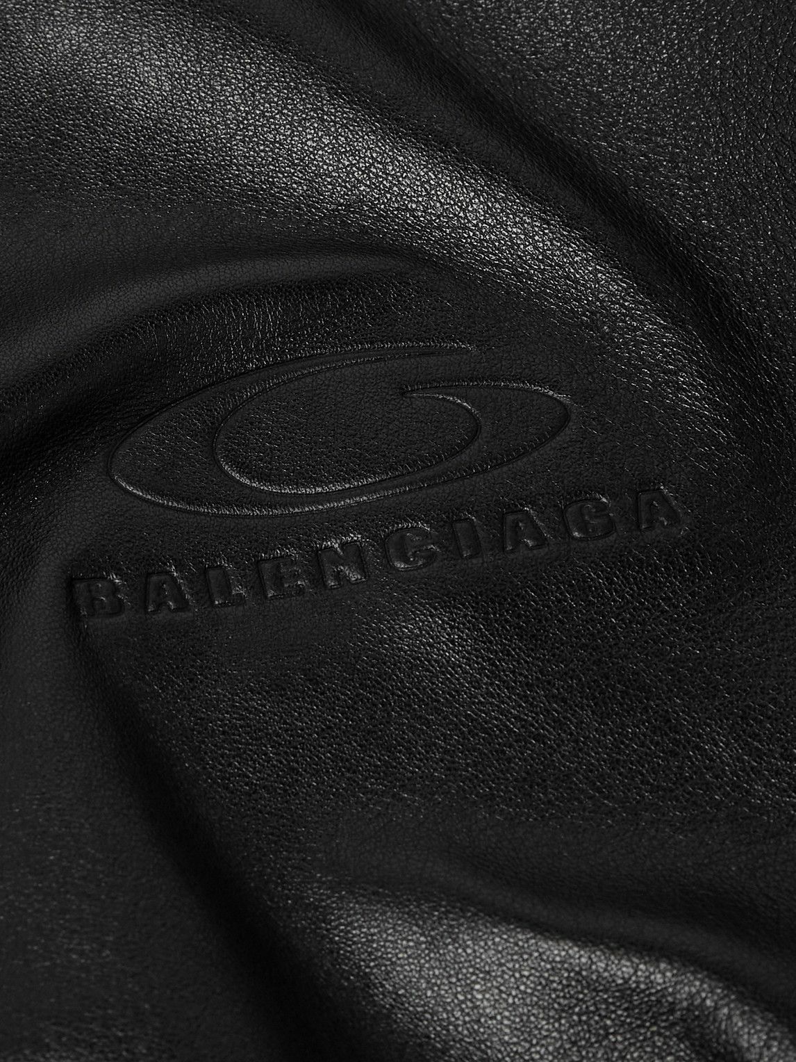 Balenciaga - Oversized Logo-Debossed Leather Hooded Jacket - Black