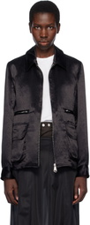 Black Comme des Garçons Black Acetate Taffeta Frilled Lined Reversible Jacket