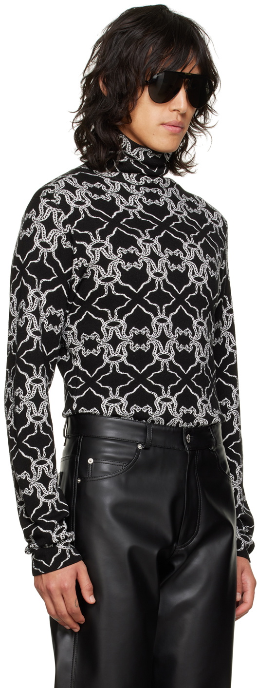 LU'U DAN Black & White Slim Jacquard Turtleneck
