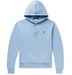AMI PARIS - Logo-Embroidered Loopback Cotton-Jersey Hoodie - Blue