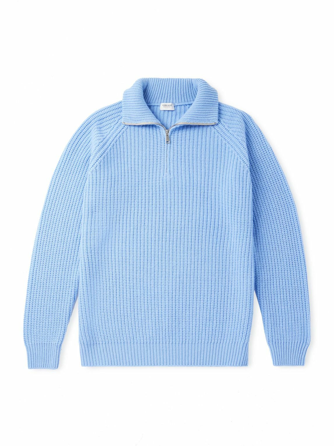 Ghiaia Cashmere - Ribbed Wool Half-Zip Sweater - Blue