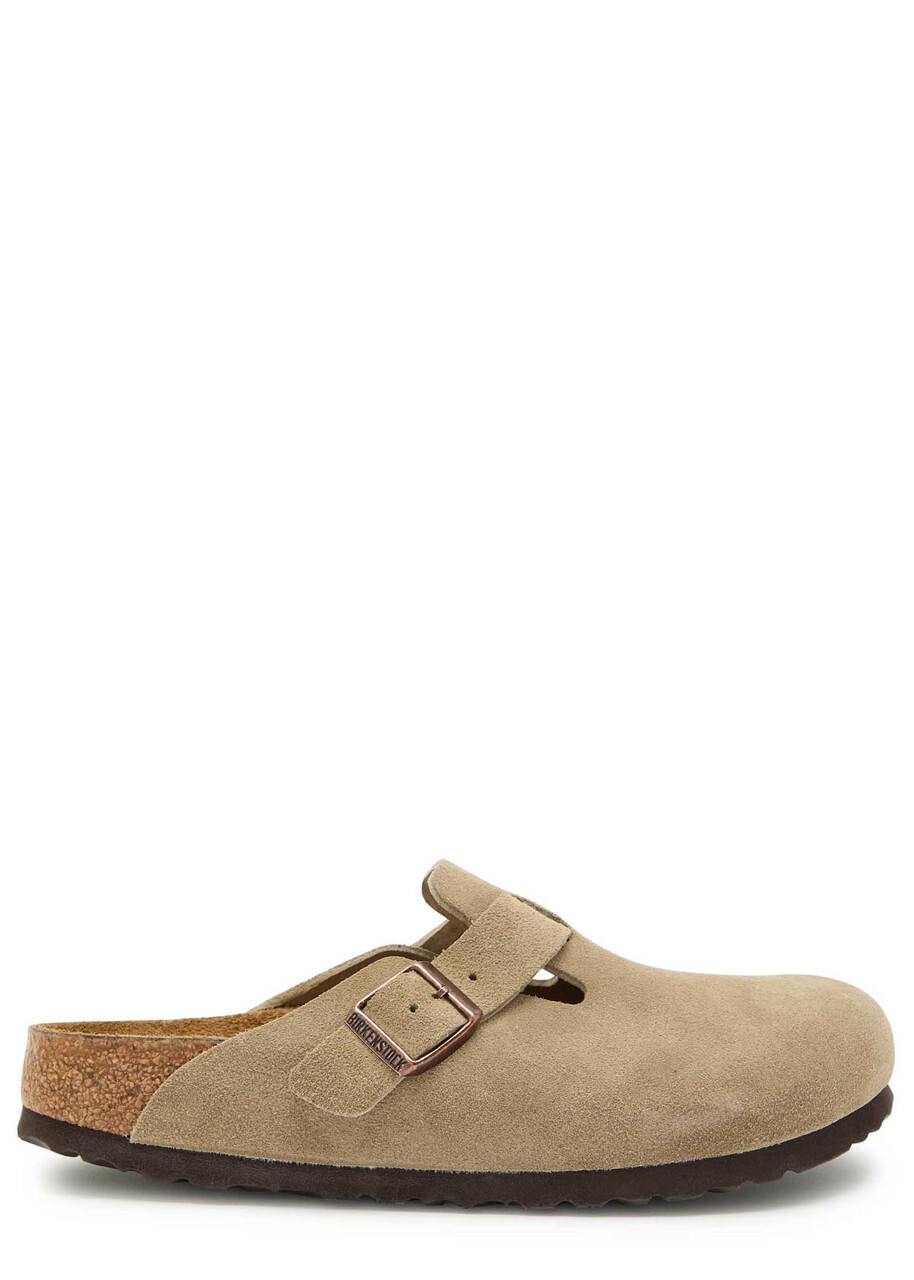 Birkenstock Boston Brushed Suede Sliders Taupe