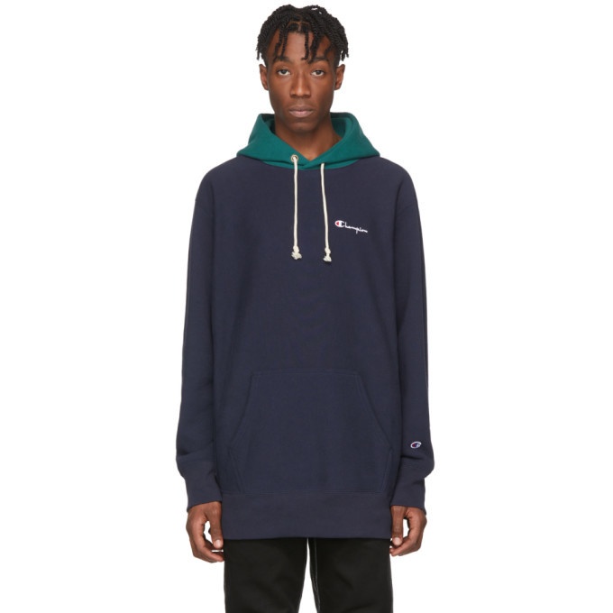 Photo: Champion Reverse Weave Navy and Green Oversized Colorblock Hoodie
