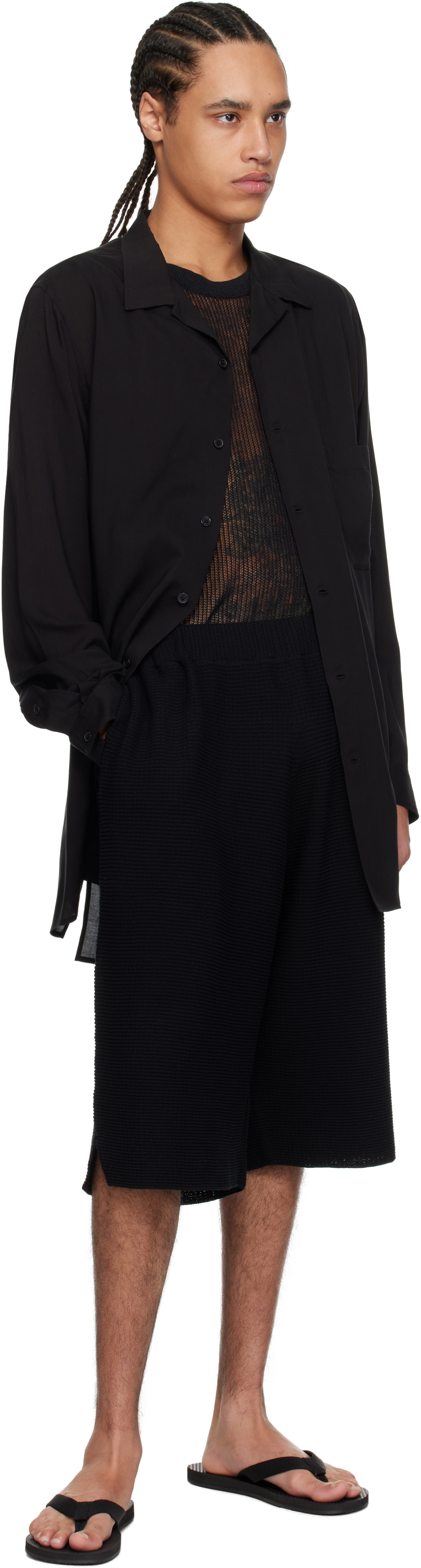 HOMME PLISSÉ ISSEY MIYAKE Black Tight Twist Cotton Knit Shorts