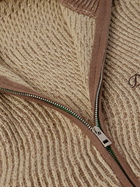 DIME - Logo-Embroidered Ribbed-Knit Zip-Up Cardigan - Brown