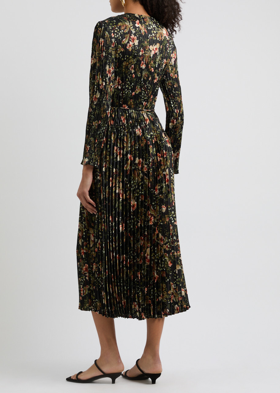 Olive Midi Dress - Vine Print in Ebony