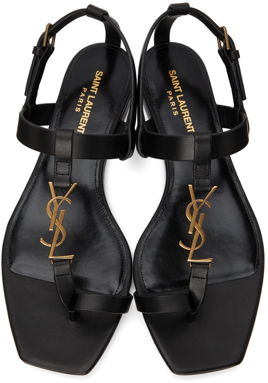 Saint Laurent // Black Leather & Gold Cassandra Flat Sandal – VSP  Consignment