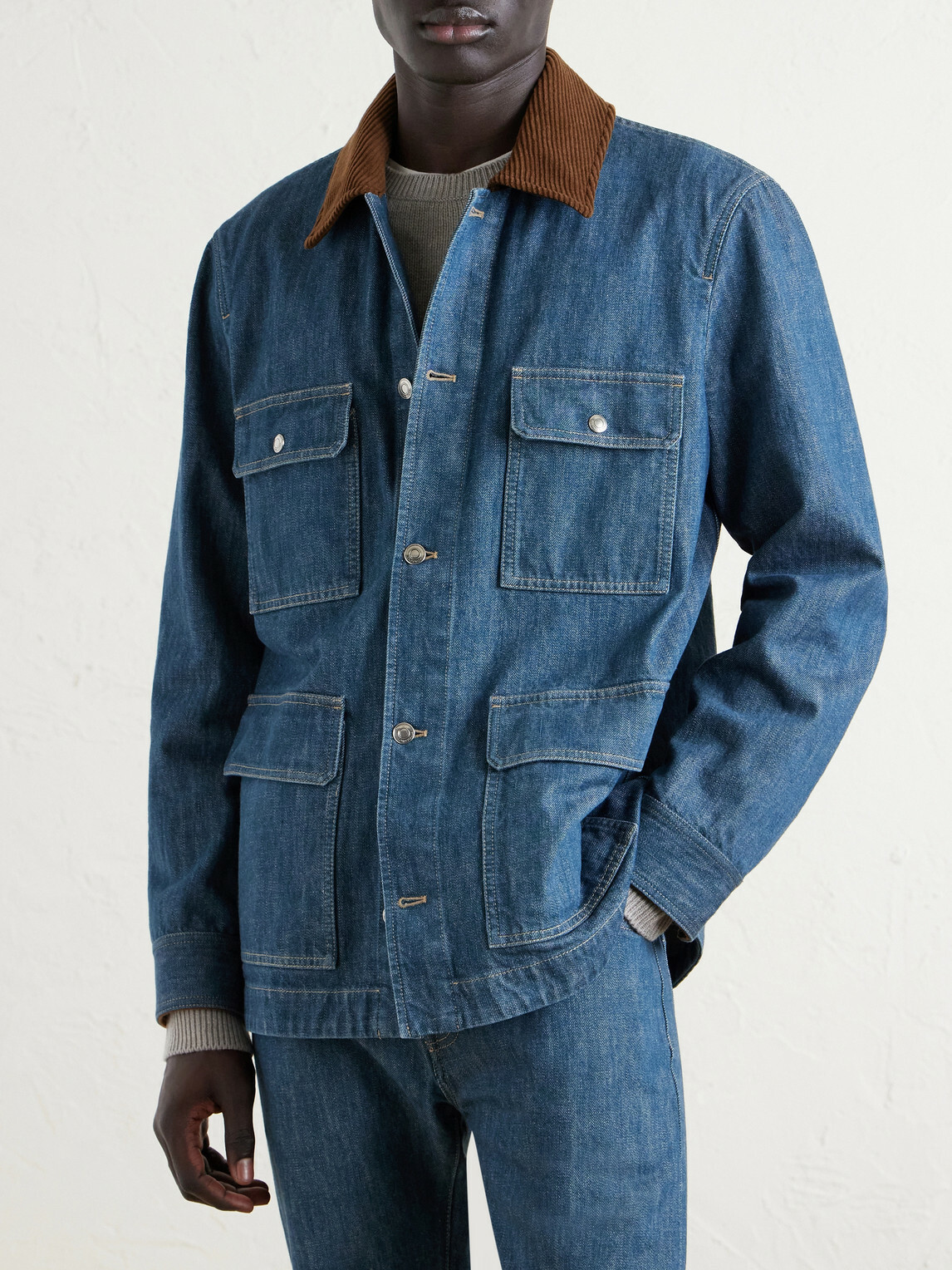 Loro Piana - Austin Corduroy-Trimmed Denim Jacket - Blue