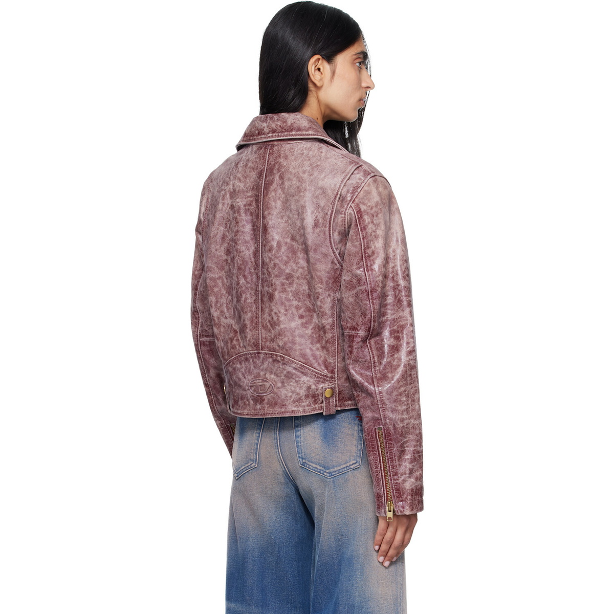 Diesel Pink Treated Leather Biker Jacket