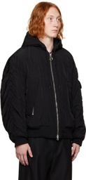 Solid Homme Black Hooded Bomber Jacket
