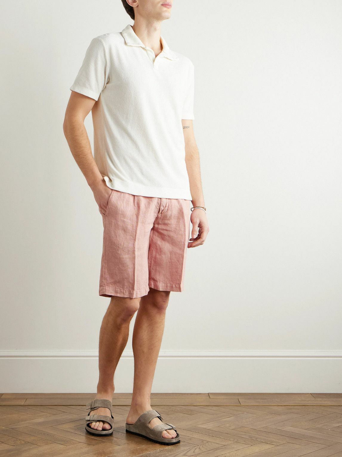 Massimo Alba - Alaccia Straight-Leg Pleated Linen Shorts - Pink