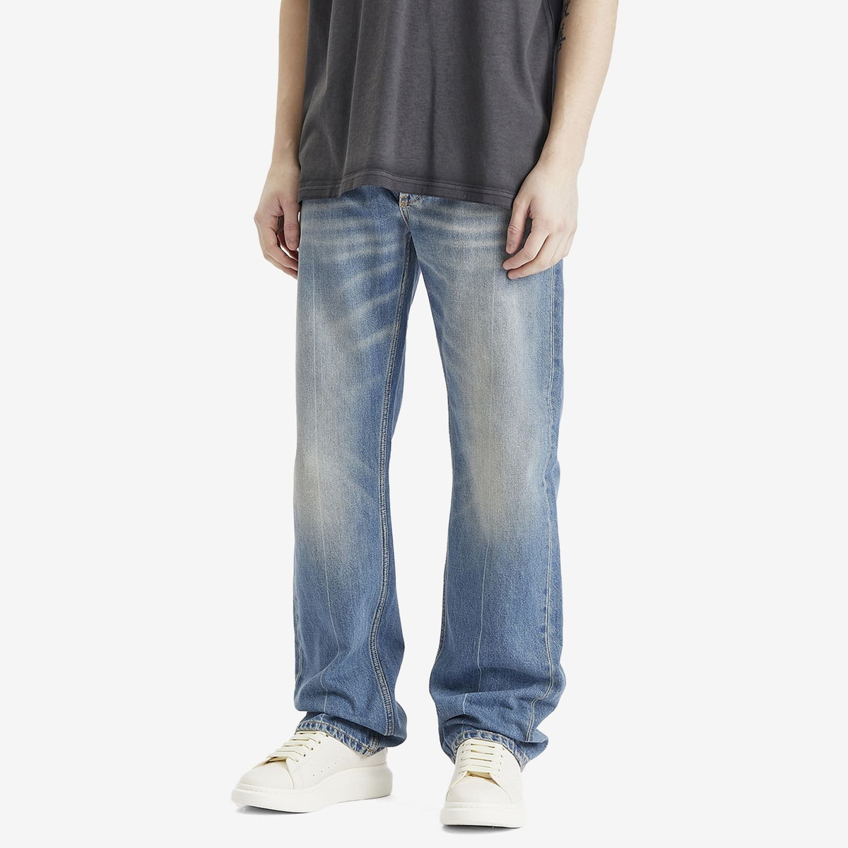 Alexander McQueen Men's Straight Leg Denim Jeans in Blue Washed