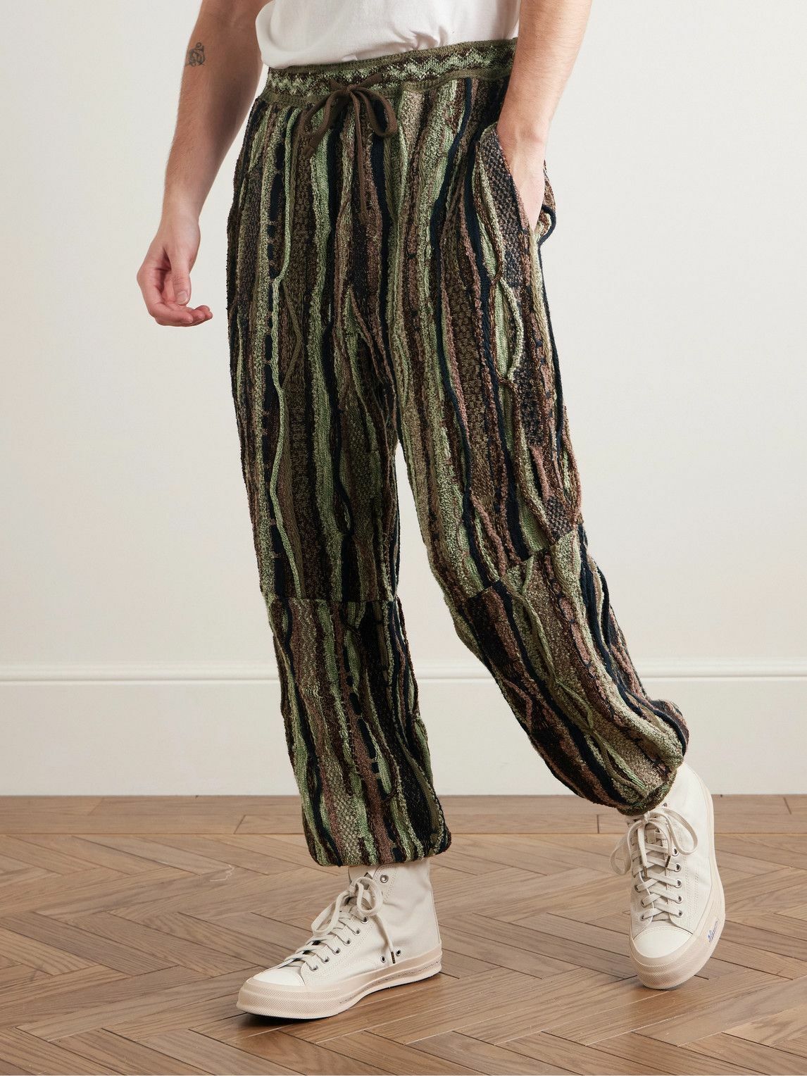 KAPITAL - Gaudy Tapered Intarsia Bouclé Sweatpants - Green