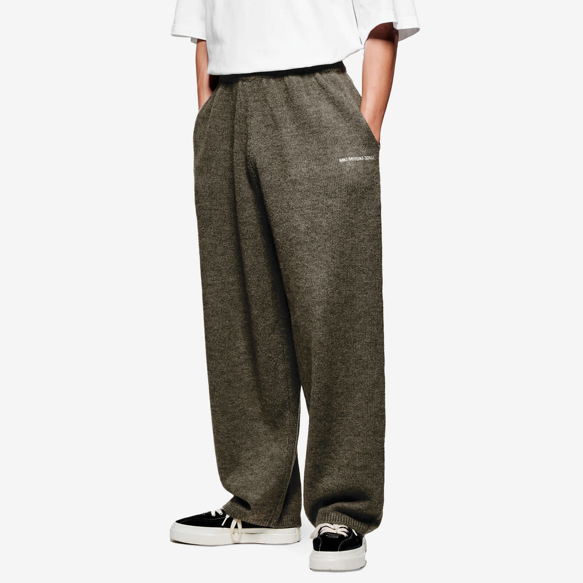 MKI Men's Mohair Blend Knit Wide Leg Joggers in Brown Marl