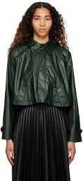 MM6 Maison Margiela Green Cropped Faux-Leather Jacket