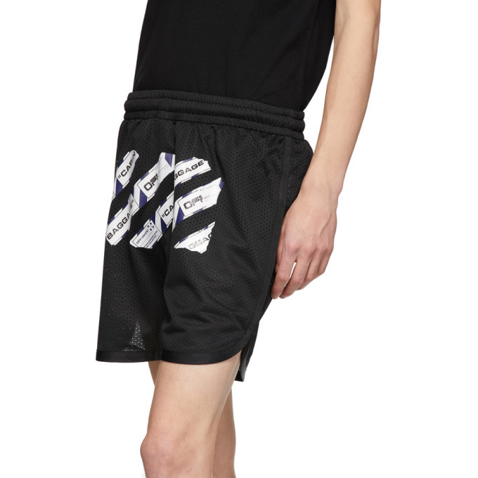 Off-White Black Mesh Airport Tape Shorts Off-White