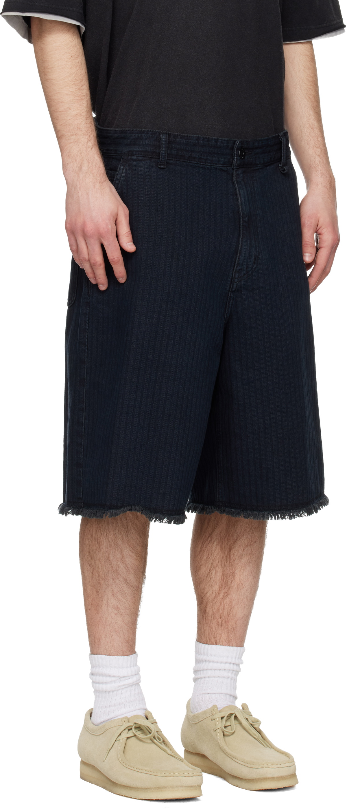 Solid Homme Black Stripe Denim Bermuda Shorts