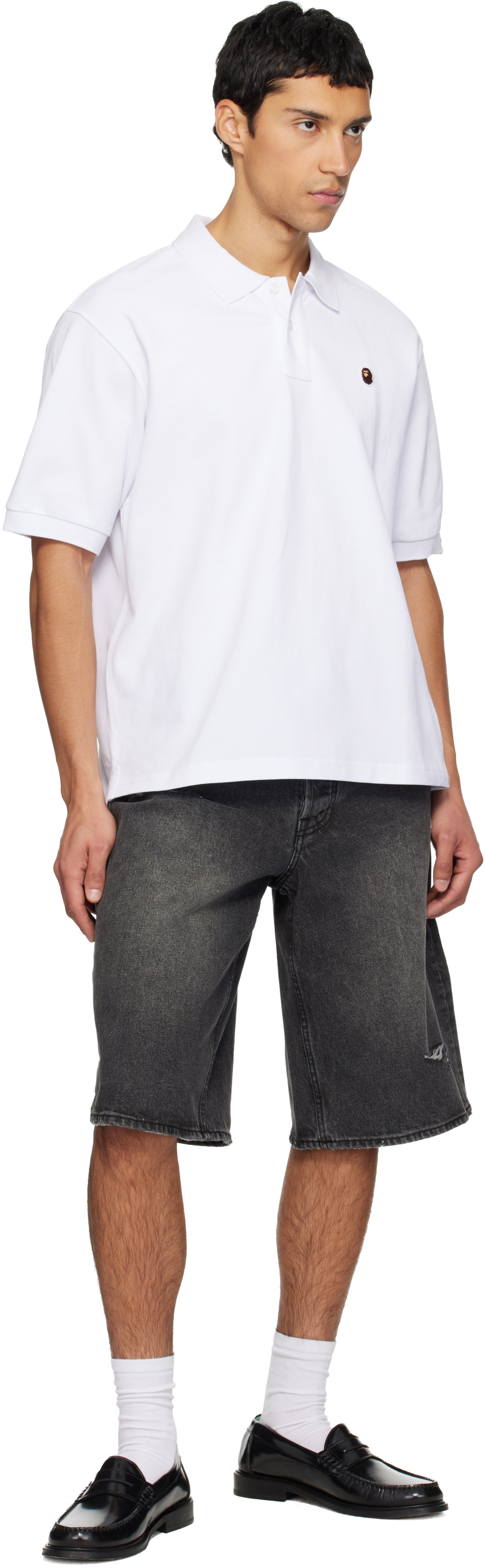 BAPE White One Point Relaxed Fit Polo