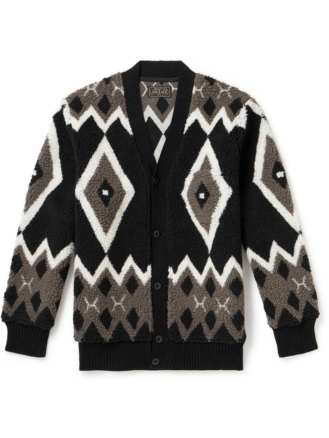 Beams Plus - Boa Ribbed Knit-Trimmed Jacquard Cardigan - Black Beams Plus